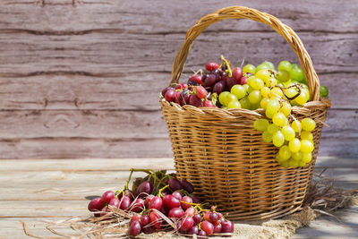 Fruits in basket on table