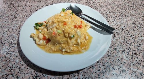 High angle view of meal served in plate