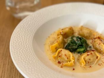 Close-up of food in plate on table
