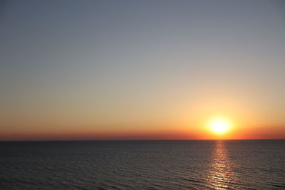 Scenic view of sea against clear sky during sunset