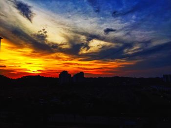 Silhouette buildings against sky during sunset