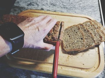 High angle view of man preparing food