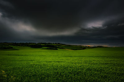 Scenic view of grassy field against cloudy sky