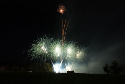 Low angle view of firework display at night