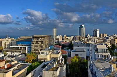 High angle view of buildings in city