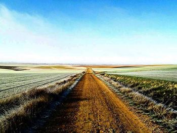 Dirt road passing through field