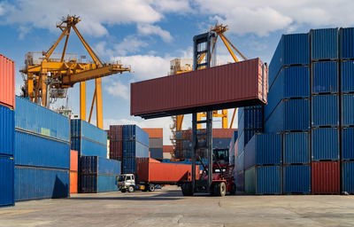 Containers inside the warehouse. container in export and import business and logistics.