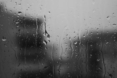 Full frame shot of wet glass window in rainy season