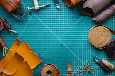 High angle view of worker working on table