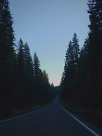 Road amidst trees in forest against clear sky