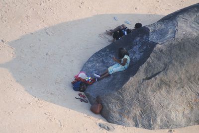 High angle view of people on beach