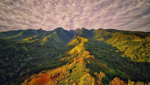 Scenic view of mountains against sky during sunset