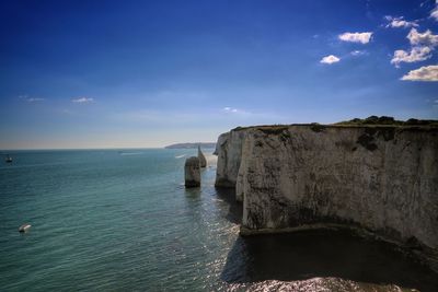 Scenic view of sea against blue sky