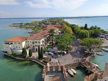 Aerial view of sirmione from the castle