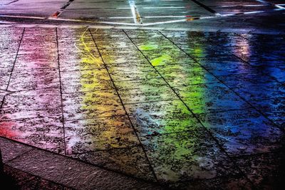 High angle view of wet street