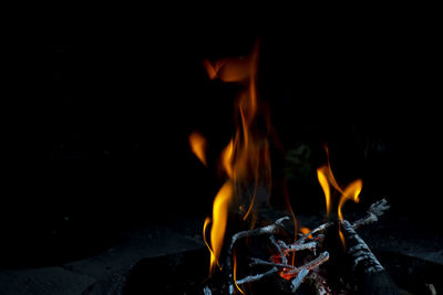 Close-up of fire in the dark