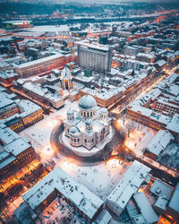 High angle view of city buildings