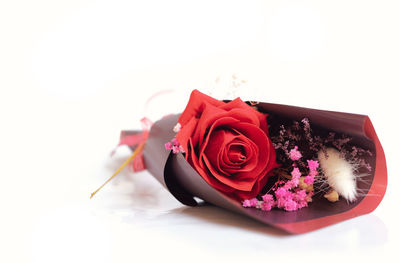 Close-up of rose bouquet against white background