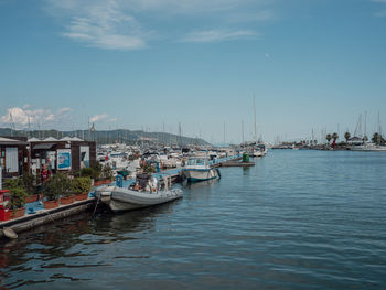 Boats moored in harbor