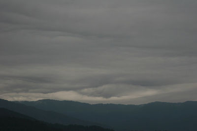 Scenic view of mountains against cloudy sky