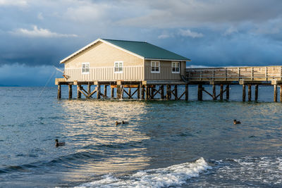 A view of a building on a pier in redondo beach, washington.