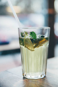 Close-up of lemonade on table