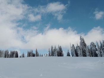 Panoramic view of snow covered landscape against sky