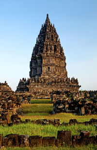 Ruins of temple against clear sky