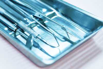 High angle view of glasses on table