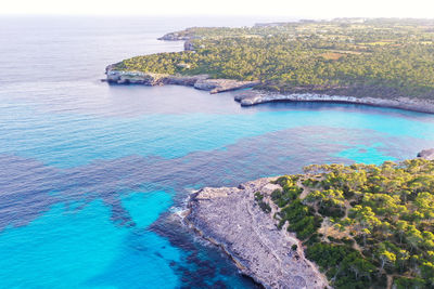 High angle drone view of bay in mallorca 