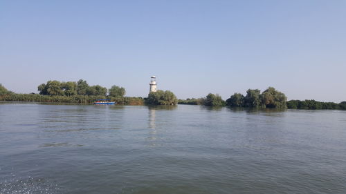 Scenic view of lake against clear sky