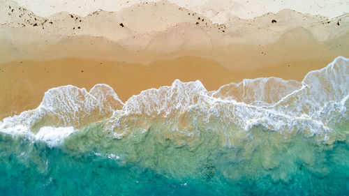 Aerial view of the sandy beach and ocean in zanzibar