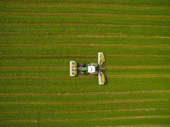 Aerial view of tractor on agricultural field