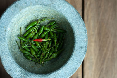 High angle view of vegetables in container