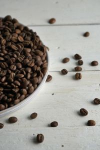 High angle view of coffee beans on table