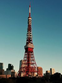 Low angle view of eiffel tower replica against sky