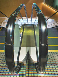 High angle view of empty escalator on weekdays during the coronavirus outbreak