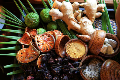 High angle view of mushrooms