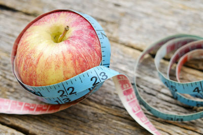 High angle view of apple on table