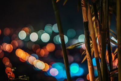 Close-up of illuminated lights at night