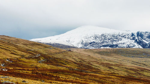 Scenic view of snowcapped mountains against sky