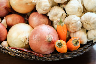 High angle view of fruits in basket