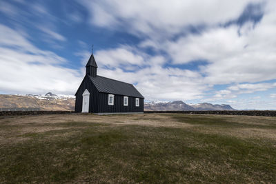 Famous black church in snaefelsness peninsula, west iceland