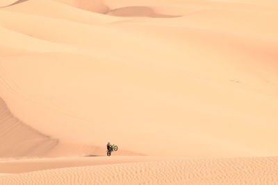 Man riding motorcycle on desert