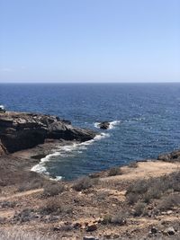 Scenic view of sea against clear sky