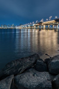 Scenic view of sea against sky at night