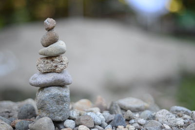 Close-up of stone stack on pebbles