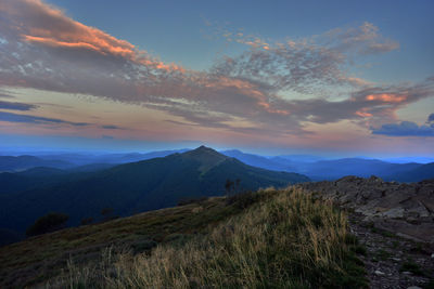 Scenic view of landscape against sky during sunset