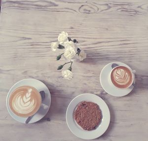 High angle view of coffee on table