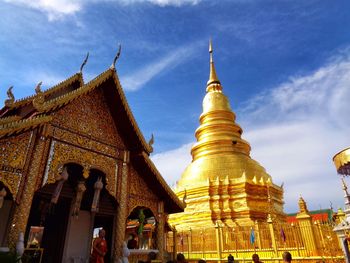 Low angle view of temple building against sky